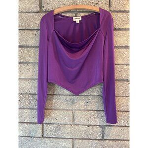 Open Edit Purple Amaranth Long-Sleeve Cropped Drape Top L Nordstrom